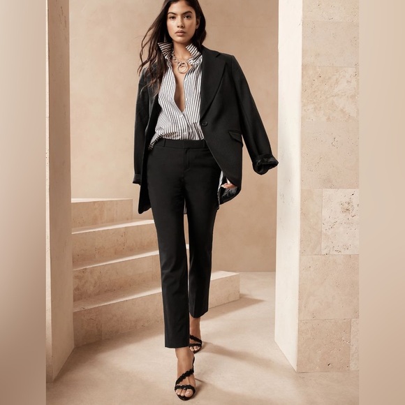 NWT BANANA REPUBLIC Black Slim Straight Ankle Pants - Picture 2 of 9